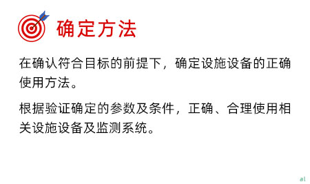 確定驗證方法：在確認符合目標(biāo)的前提下，確定設(shè)施設(shè)備的正確使用方法。 根據(jù)驗證確定的參數(shù)及條件，正確、合理使用相關(guān)設(shè)施設(shè)備及監(jiān)測系統(tǒng)。