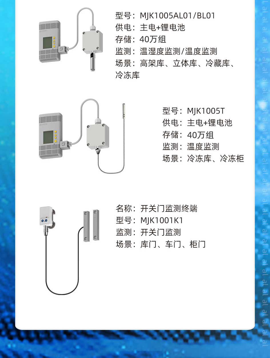 志翔領(lǐng)馭MJK1005AL01/BL01溫濕度監(jiān)測終端用于監(jiān)測高架庫、立體庫、冷藏庫、冷凍庫等場景